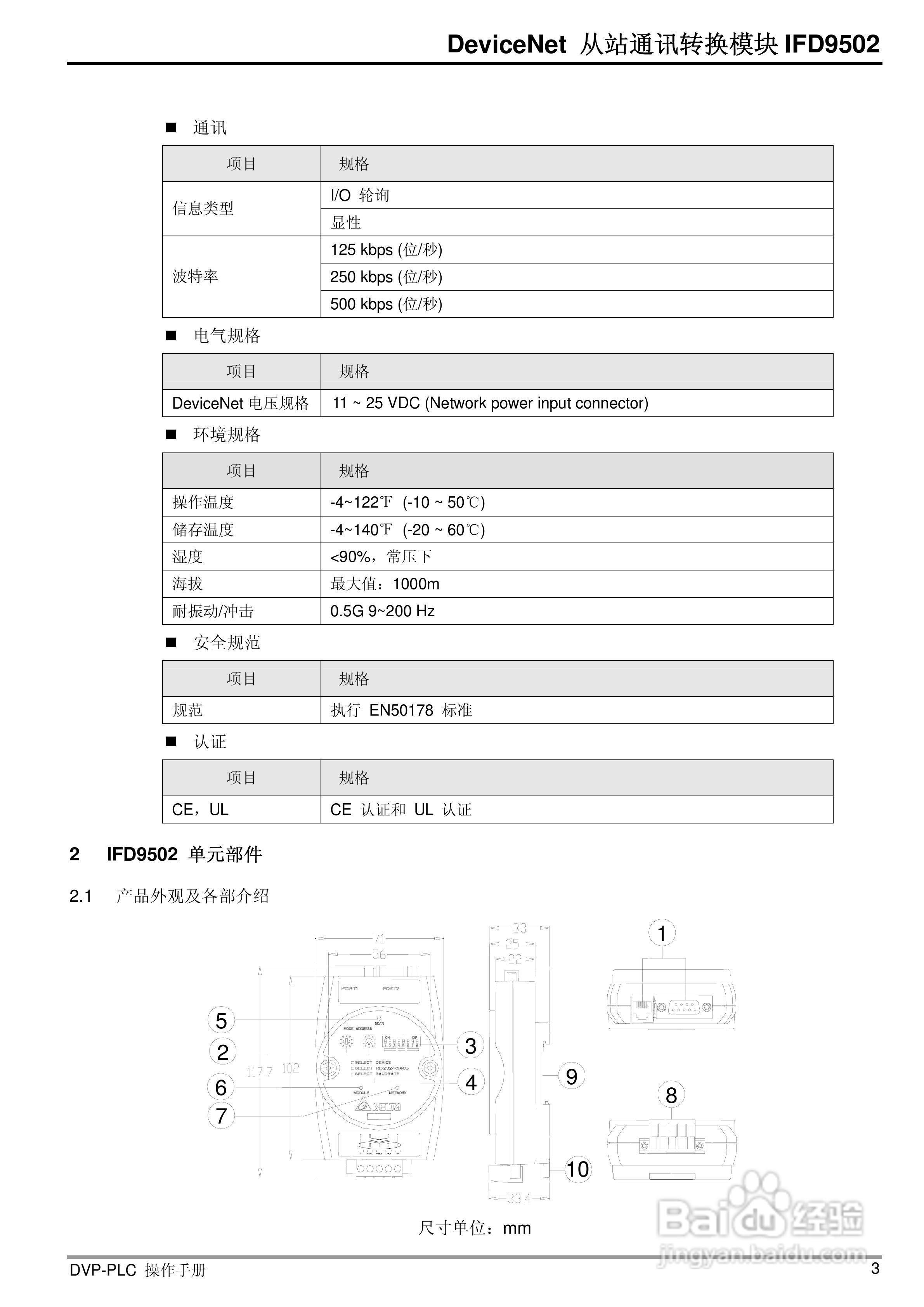 台达IFD9502 DeviceNet 从站通讯转换模组操作手册:[1]