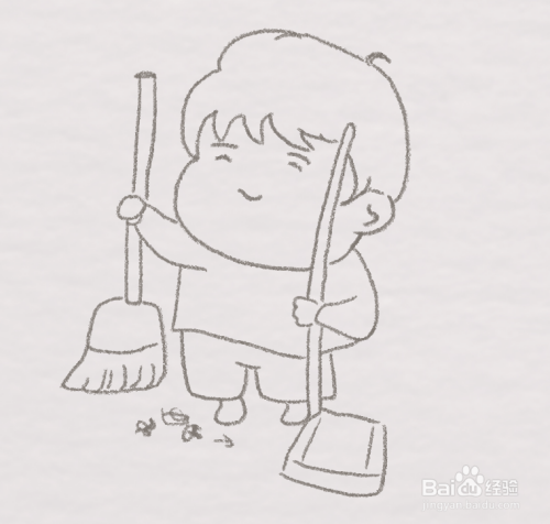 然后再画上裤子和小脚,地上画一些纸屑,妈妈的好帮手简笔画完成了