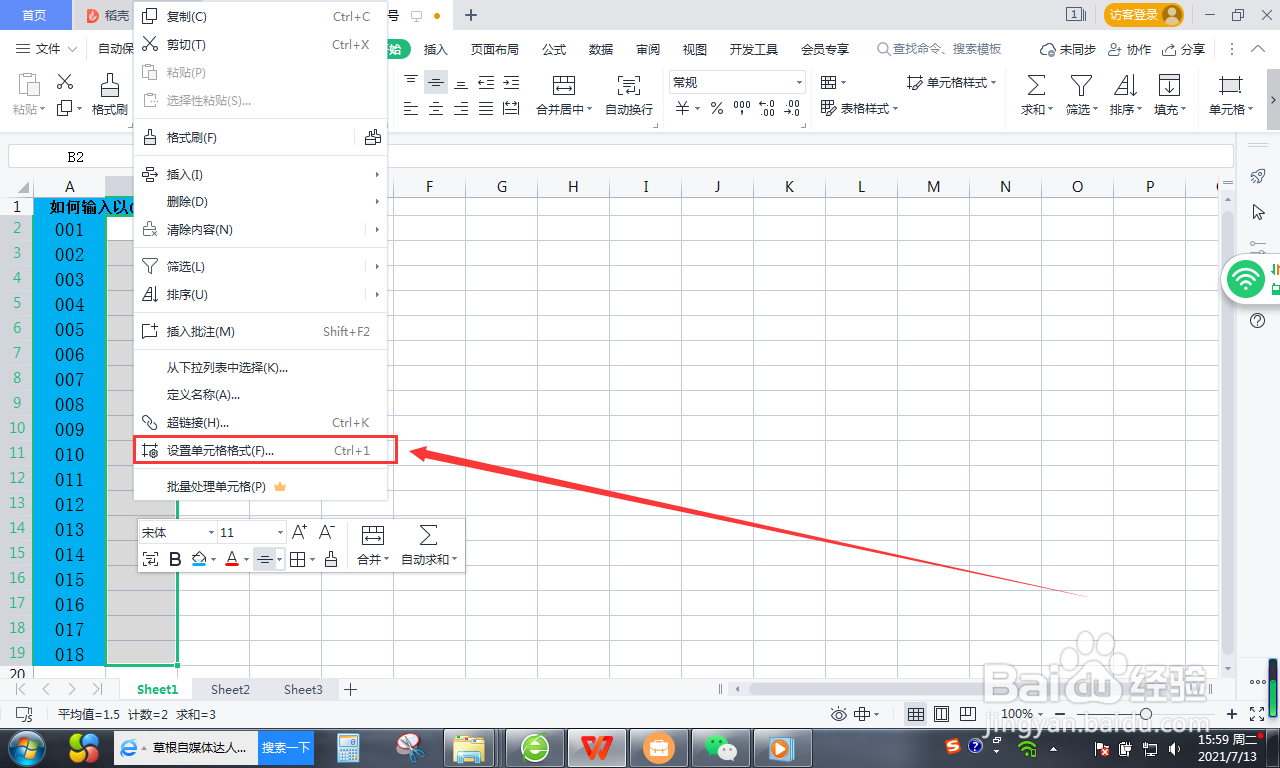 Excel怎么输入以0开始的序号？