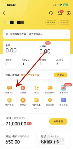 美团的月付权益在哪里查看