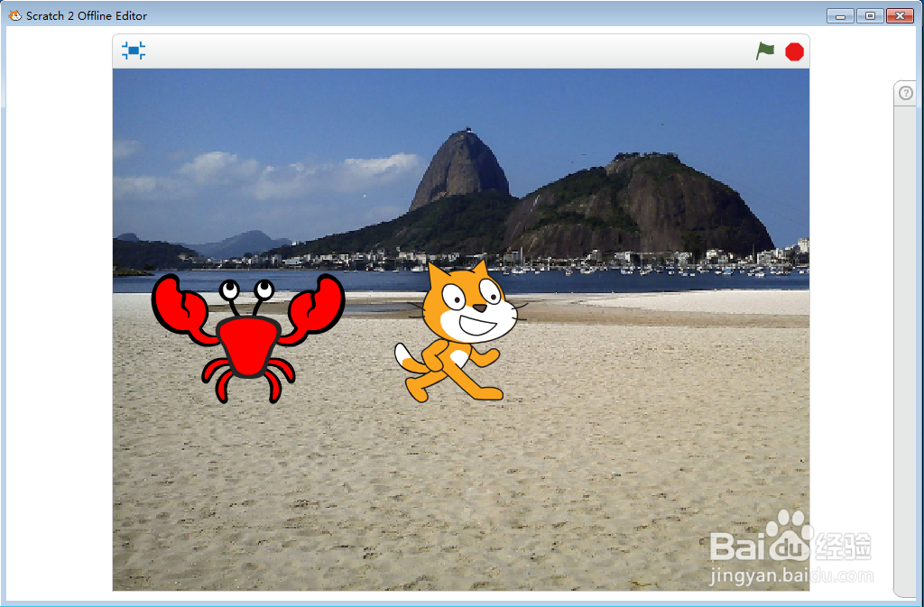 怎样在scratch中创建海滩上的螃蟹和猫场景