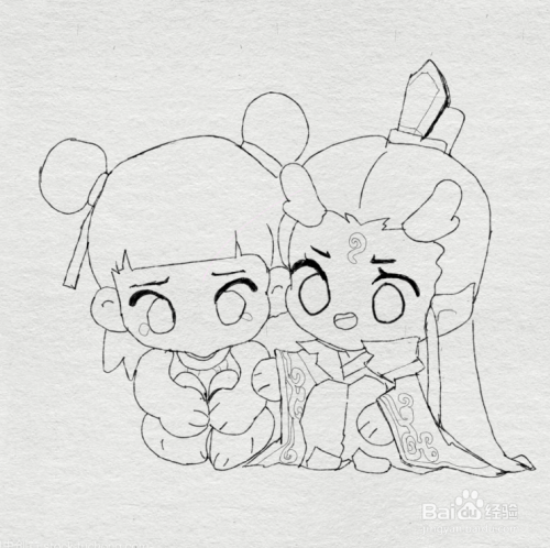 如何画哪吒敖丙q版简笔画