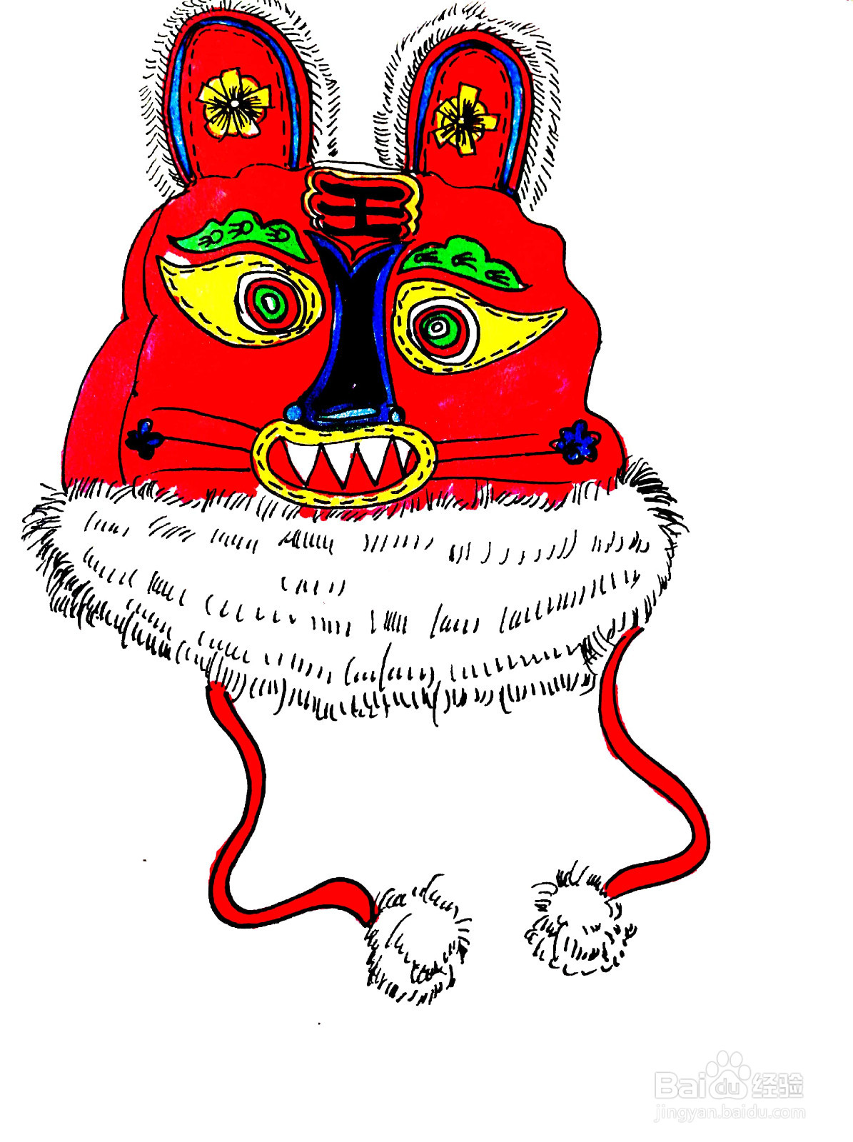 怎么给虎头帽线描画涂色