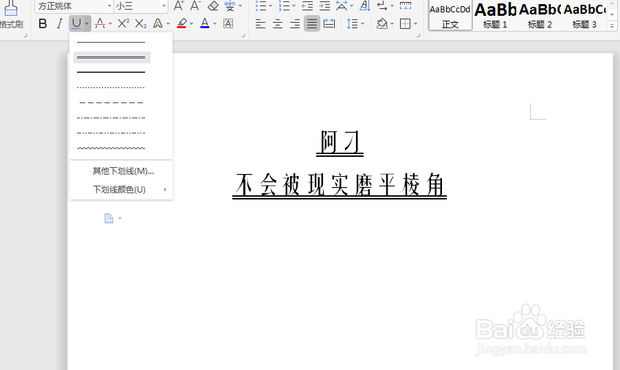 Microsoft Word 文档如何字体添加双横线