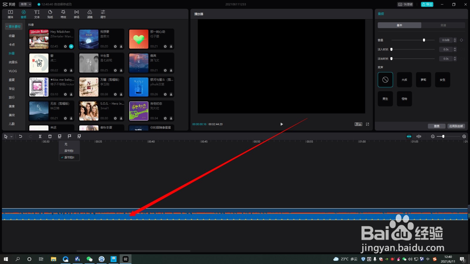 剪映专业版如何使用自动踩节拍功能踩点