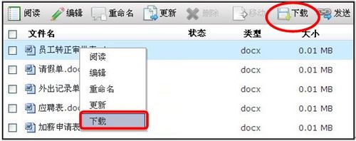 如何在致得E6协同文档管理系统中下载文件？