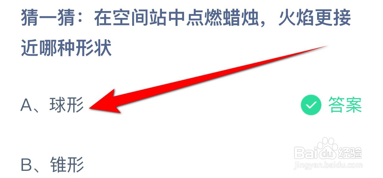蚂蚁庄园:空间站中点燃蜡烛火焰更接近哪种形状