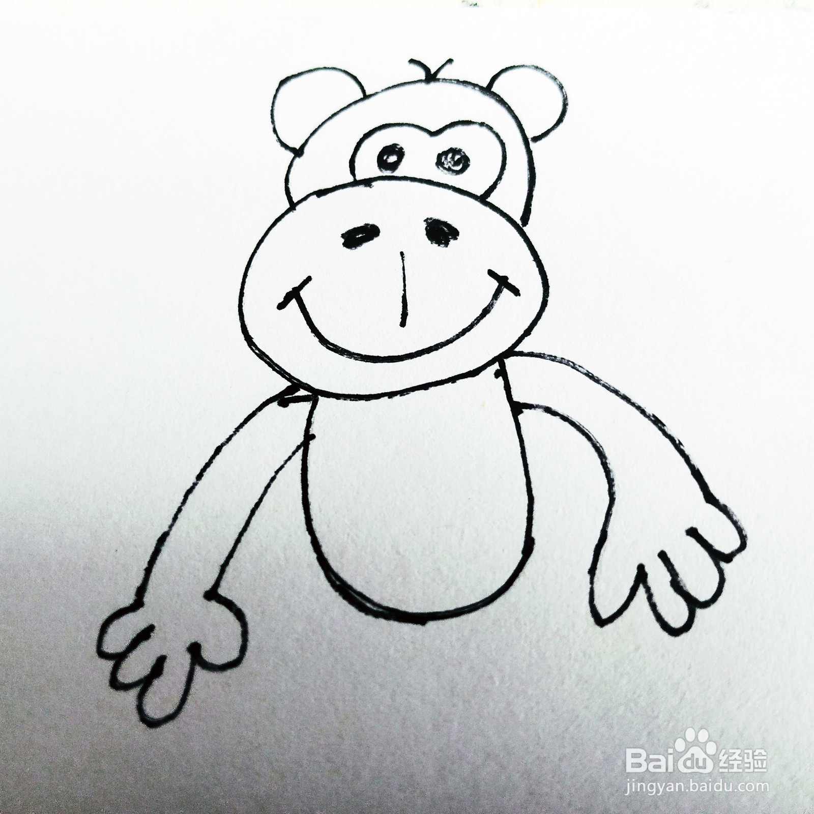 如何来画一只卡通大嘴猴子简笔画呢?
