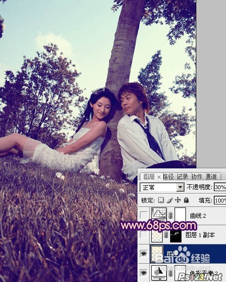 Photoshop打造浪漫的橙紫色外景情侣图片