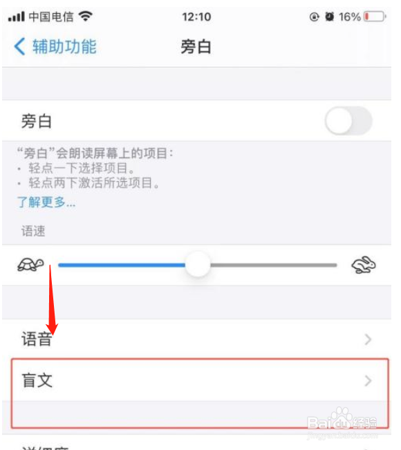 苹果手机怎么设置盲文自动前进速度
