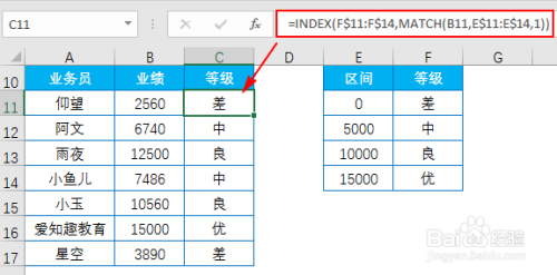 excel中index match函数组合使用详解