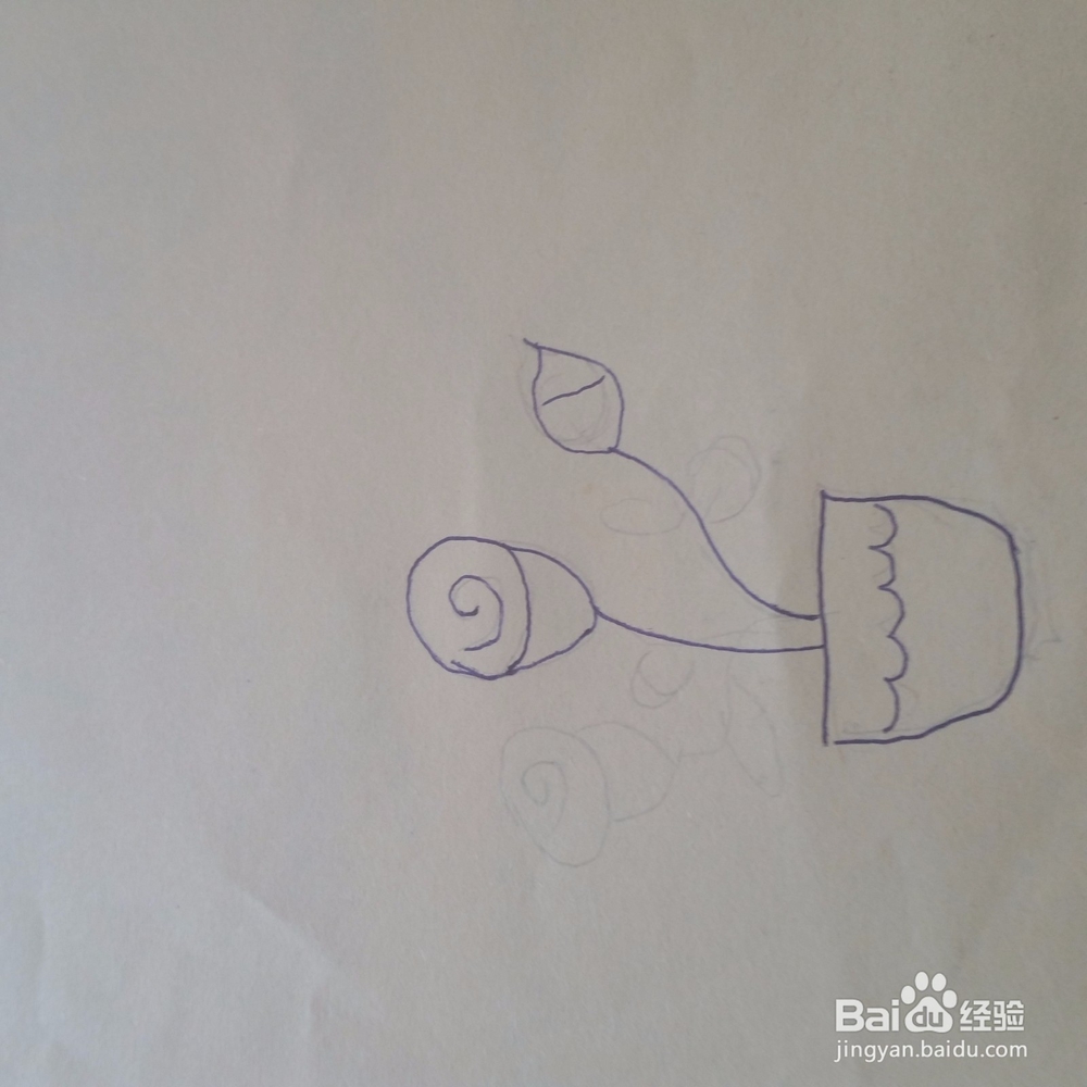 小玫瑰盆栽简笔画