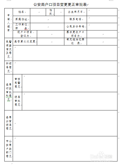 姓名、性别、民族、出生日期、身份号码项目变更