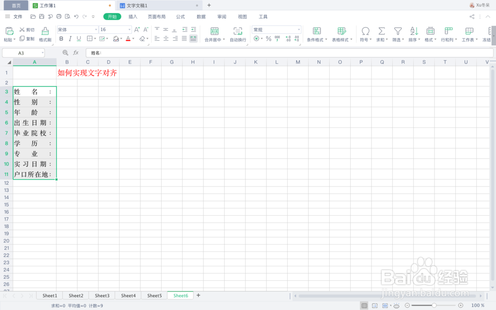 在Excel中，如何实现文字对齐
