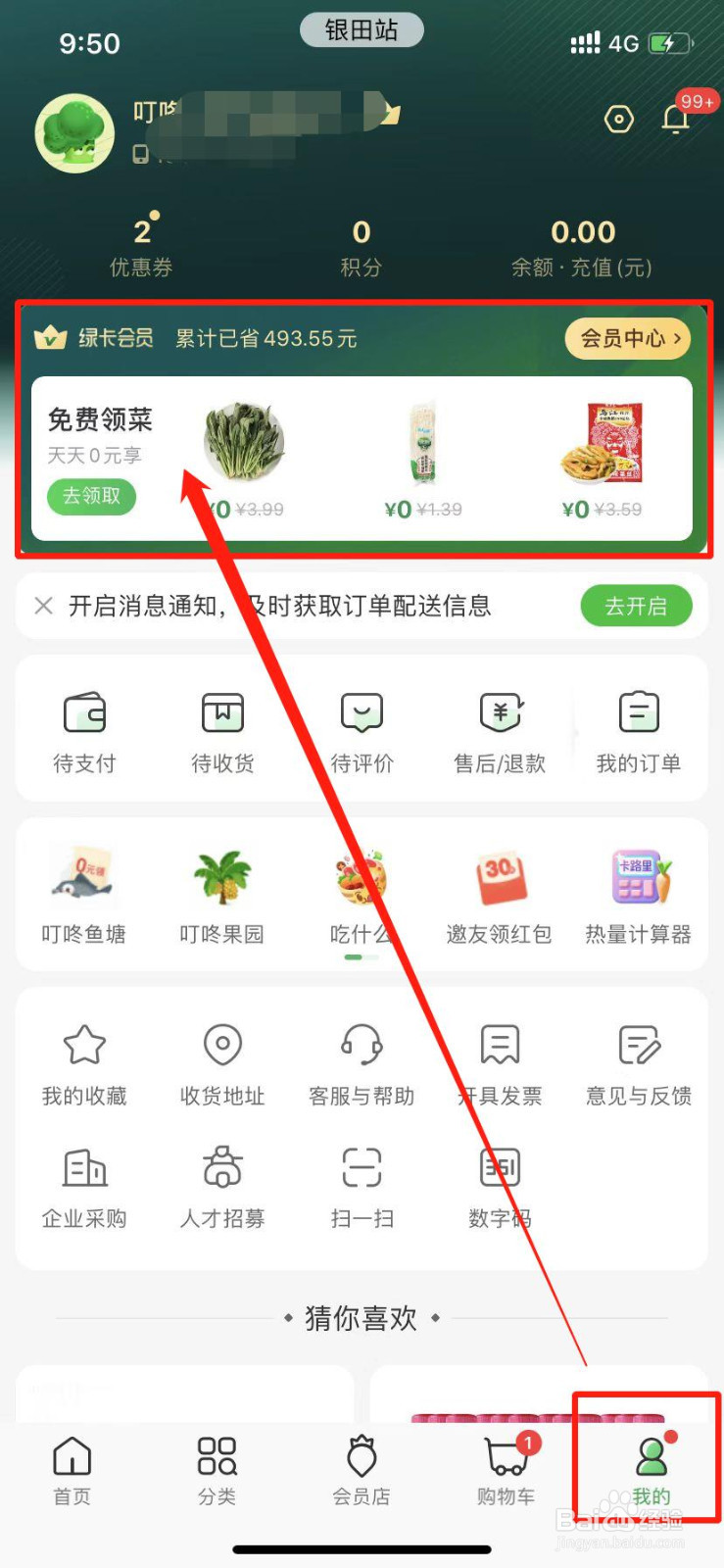 叮咚买菜的绿卡会员怎么免费领菜？