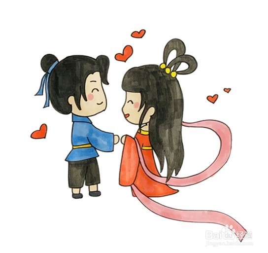 牛郎织女相会简笔画