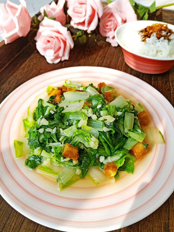 油渣小白菜+猪油拌饭（童年的回忆)