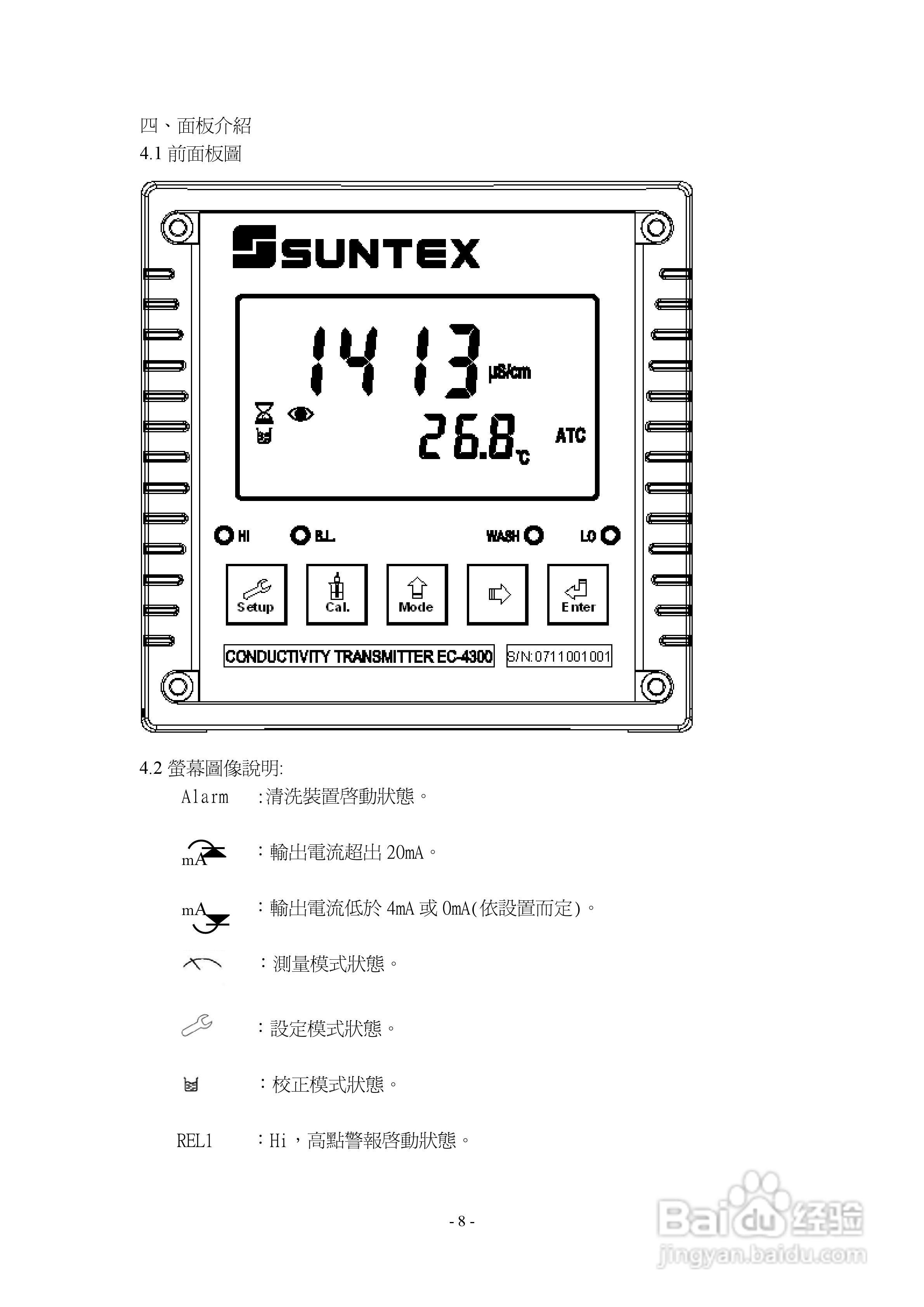 上泰EC4300微电脑电导率电阻率控制器操作手册:[1]