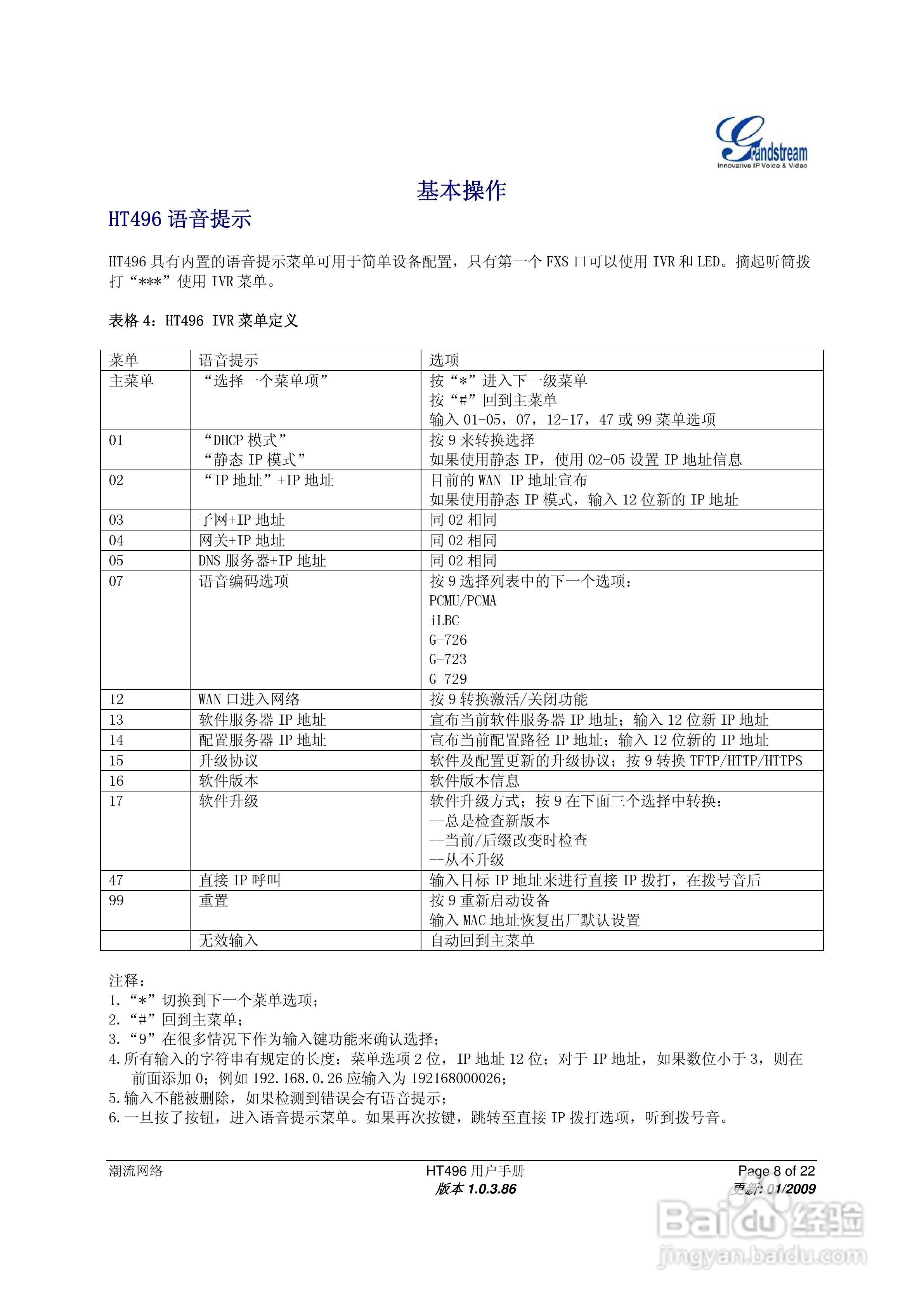 Grandstream HT496双FXS口模拟电话适配器用户手册:[1]