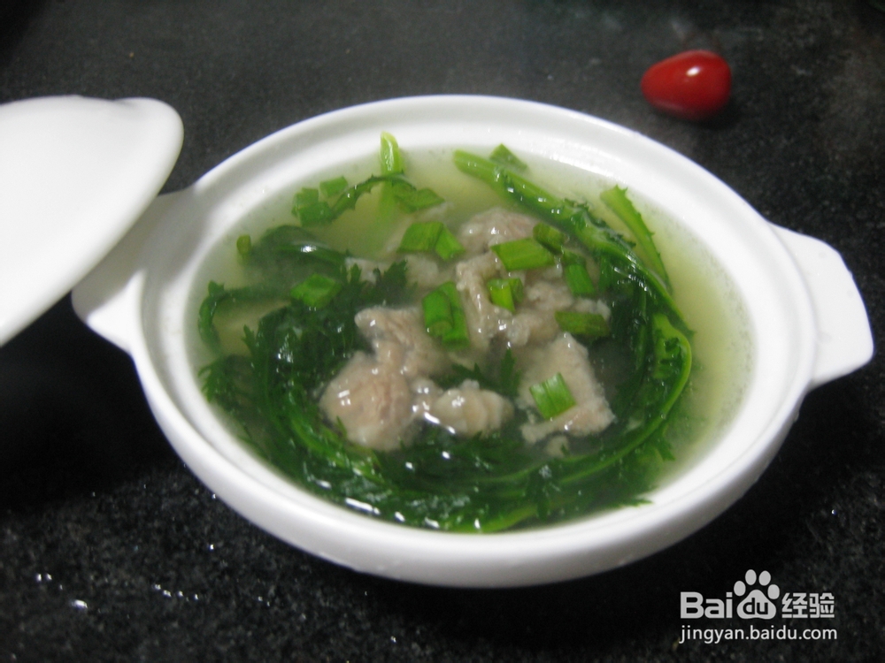速手肉汤——茼蒿滑肉汤