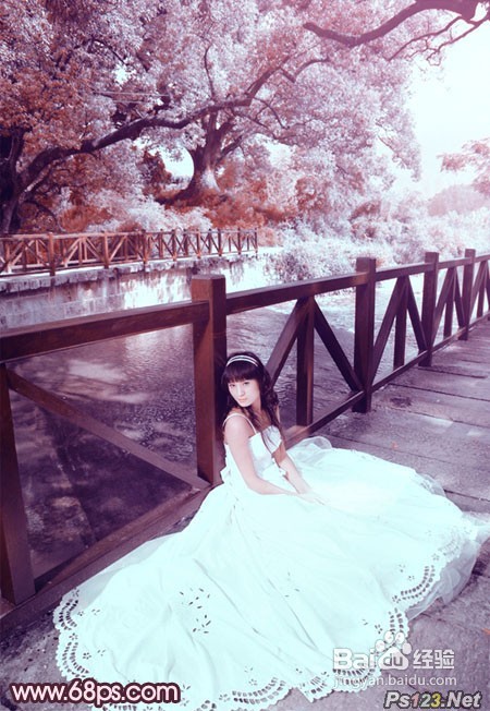 Photoshop调出河边美女婚片梦幻的紫红色