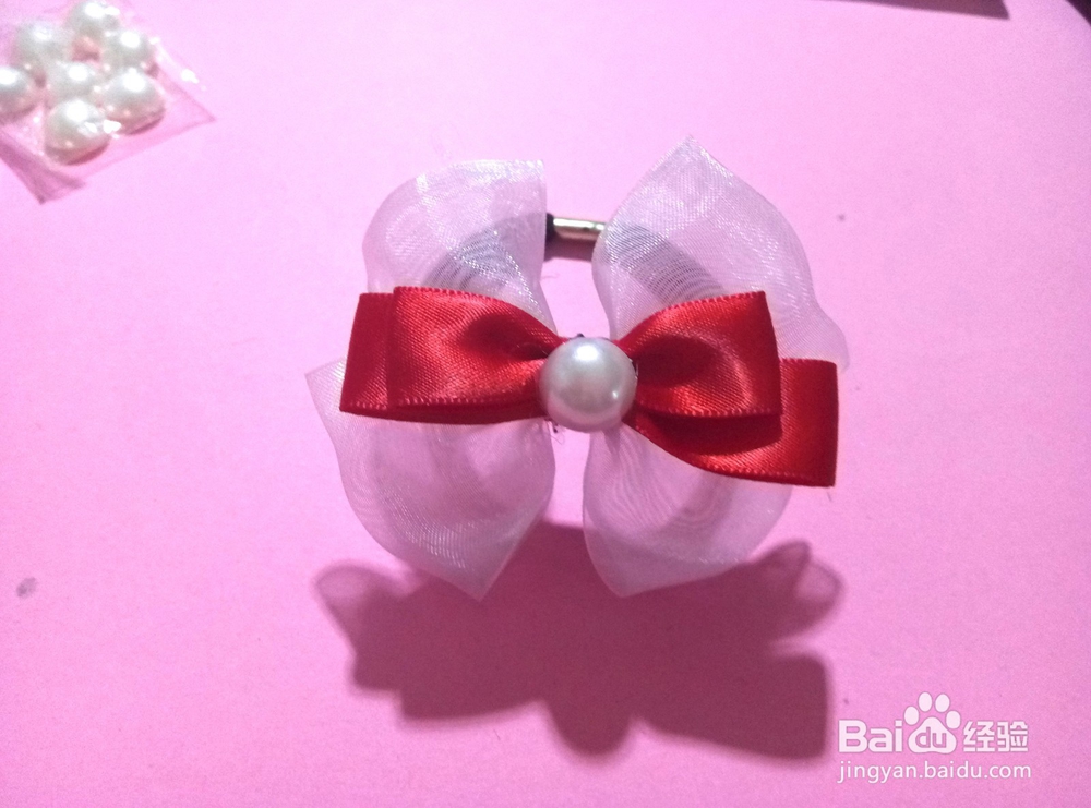 手工珍珠双色小花头花头绳制做方法