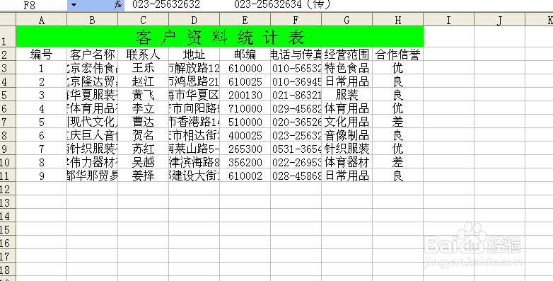 用excel制作客 户 资 料 统 计 表