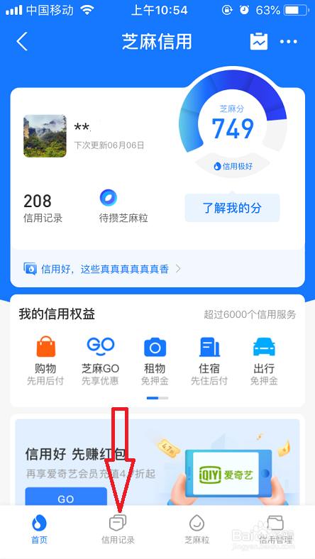 支付宝怎么查看芝麻信用记录