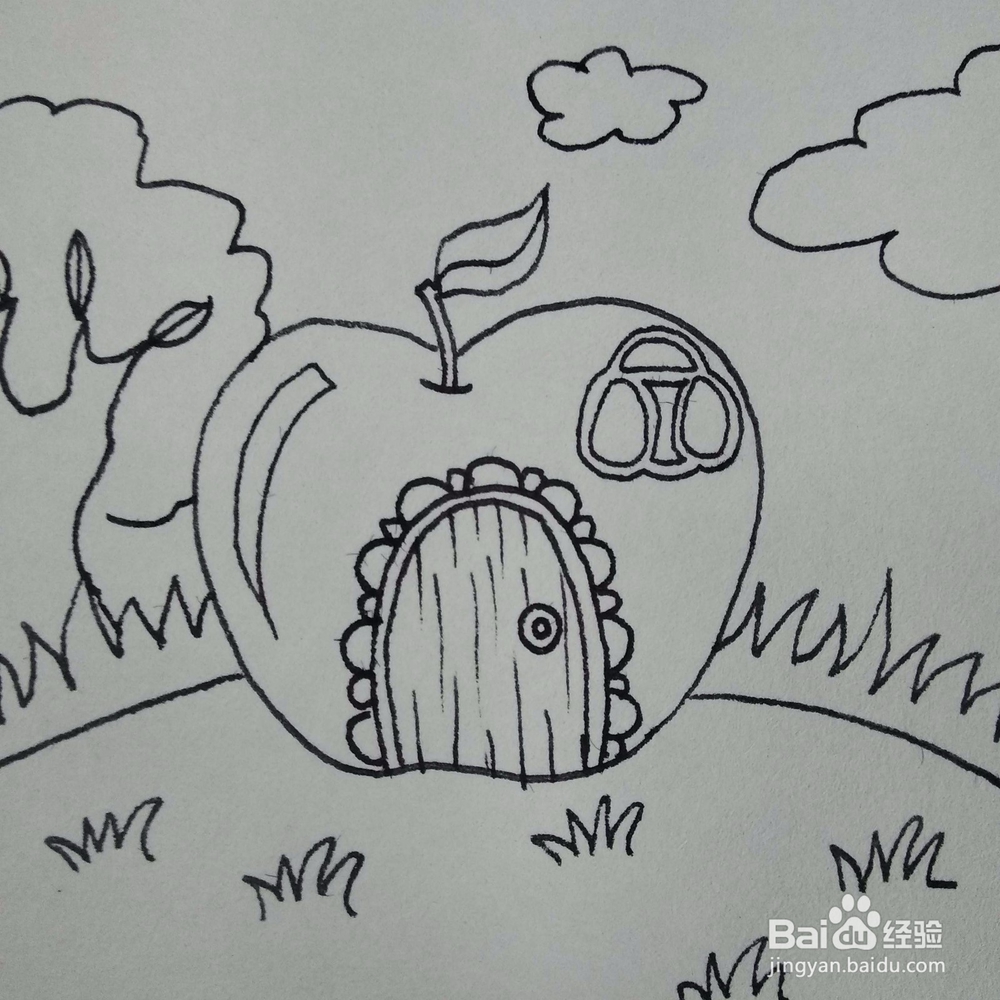 如何画一座苹果房子简笔画?