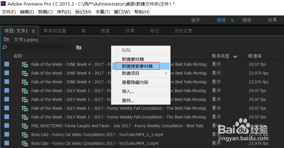 Adobe Premiere剪辑技巧之创建搜索素材箱