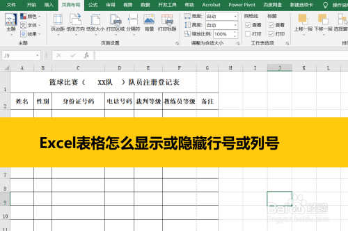 Excel表格怎么显示或隐藏行号或列号