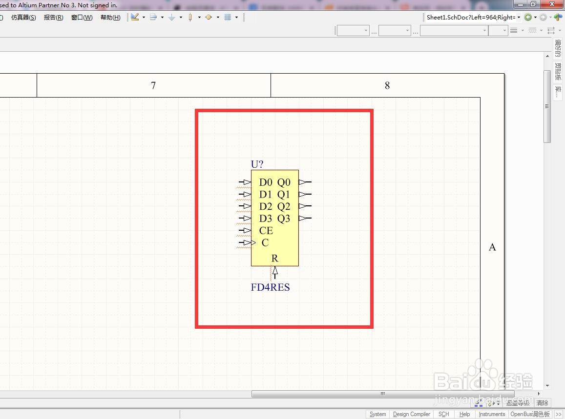 如何在AD中放置同步4位复位使能D型触发器？