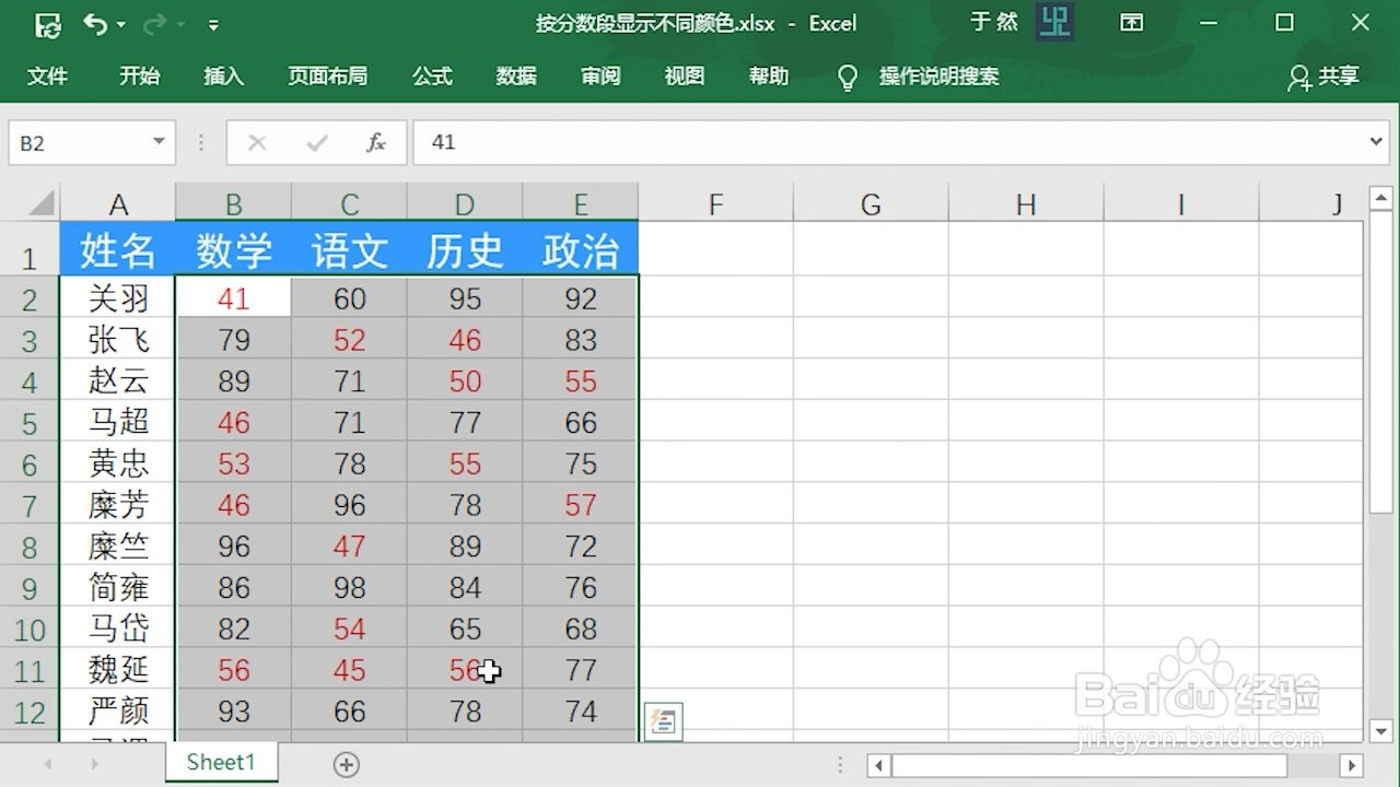 Excel 2016怎么突出显示不及格数据