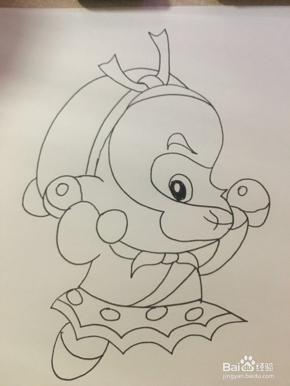 卡通猴子简笔画 画穿着衣服在吹泡泡的猴子