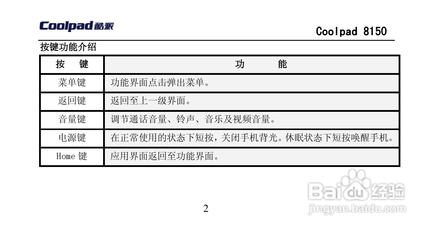 酷派 Coolpad 8150手机说明书:[2]