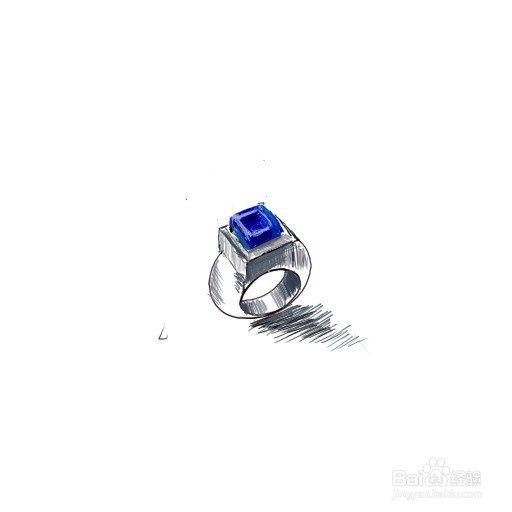 如何画一个蓝宝石的方戒