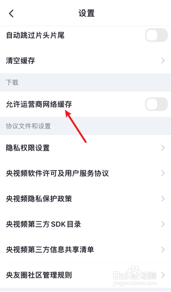 央视频怎么设置允许运营商网络缓存
