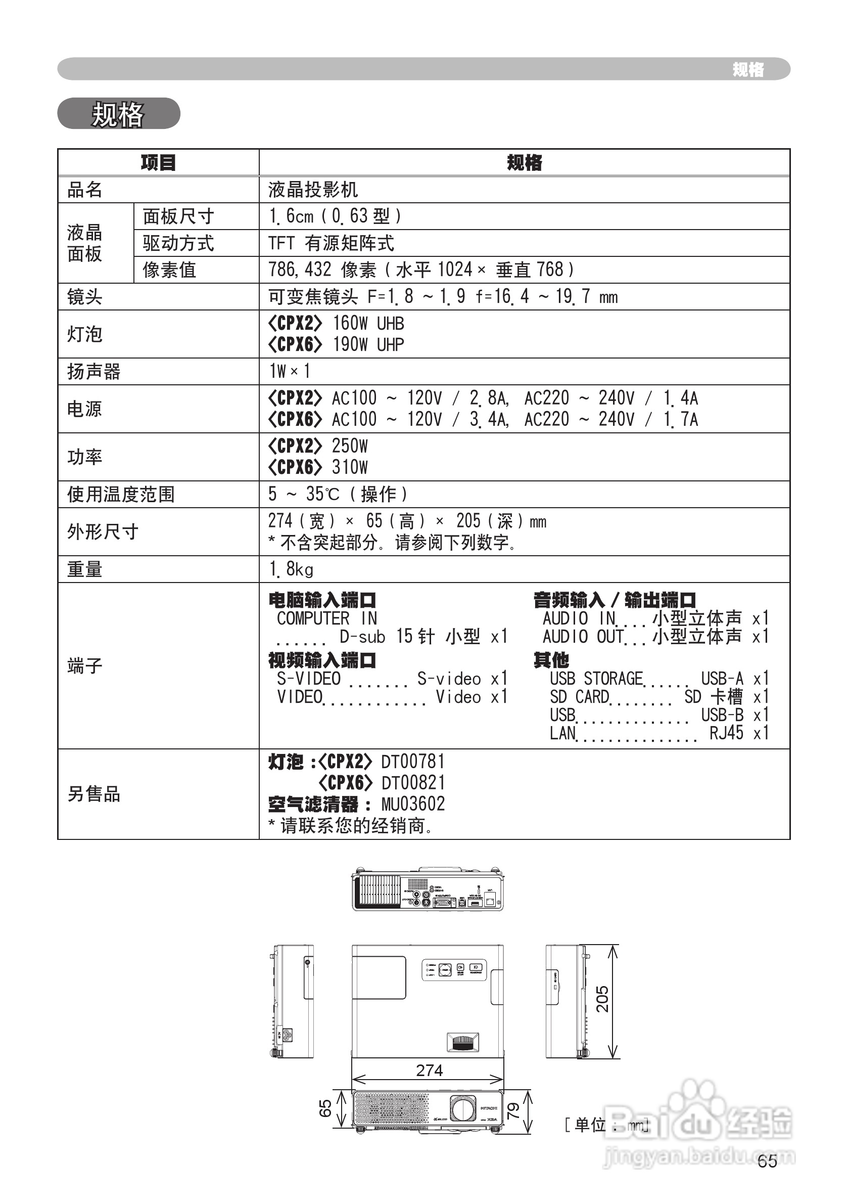 日立 CPX2投影机说明书:[7]