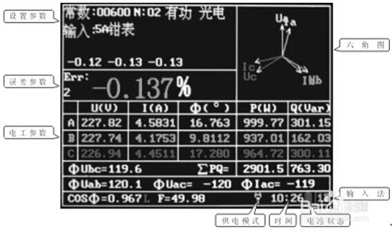 HDGC3521 电能表现场校验检测仪主屏幕介绍