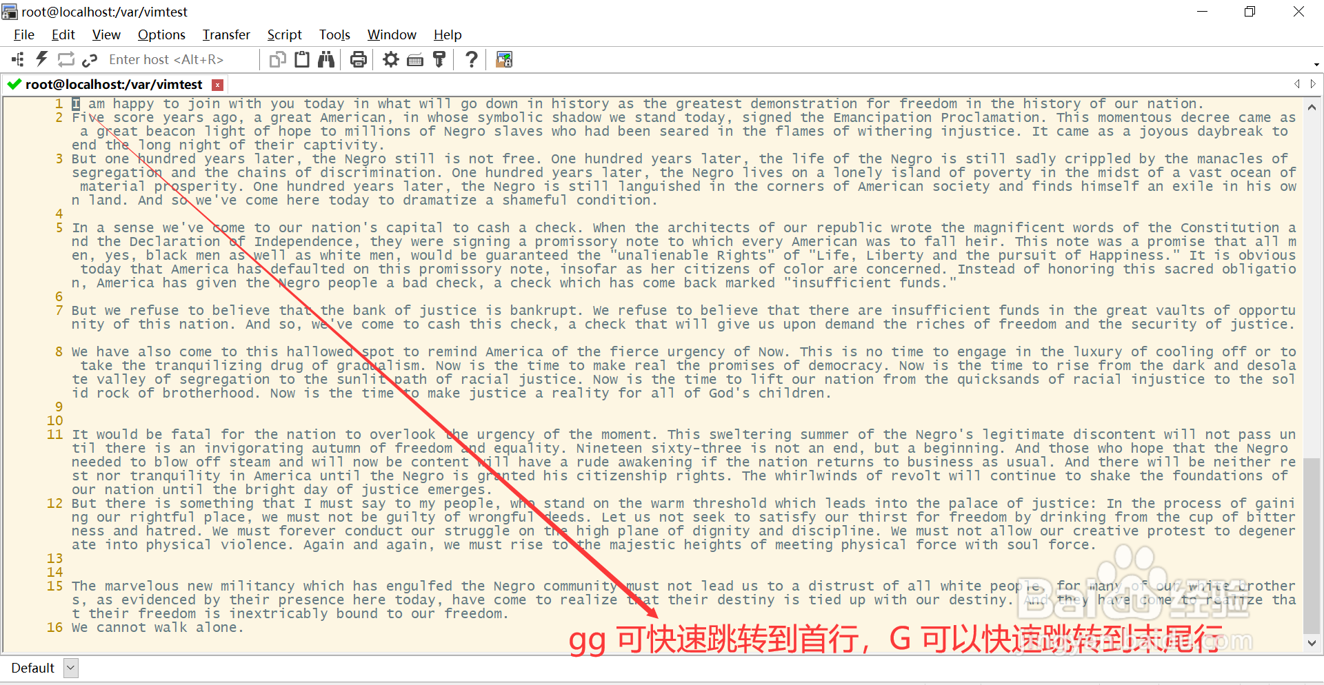 在Vim编辑器中如何按行跳转