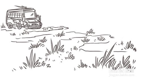 然后在草坪左上角画出一辆酷炫的吉普车