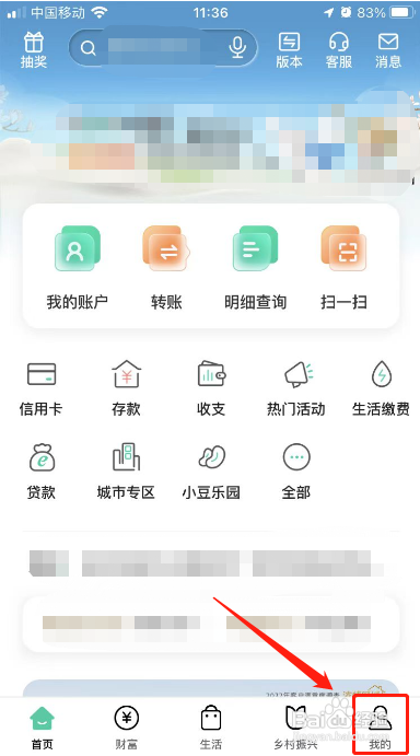 中国农业银行在哪里能切换为乡村版？