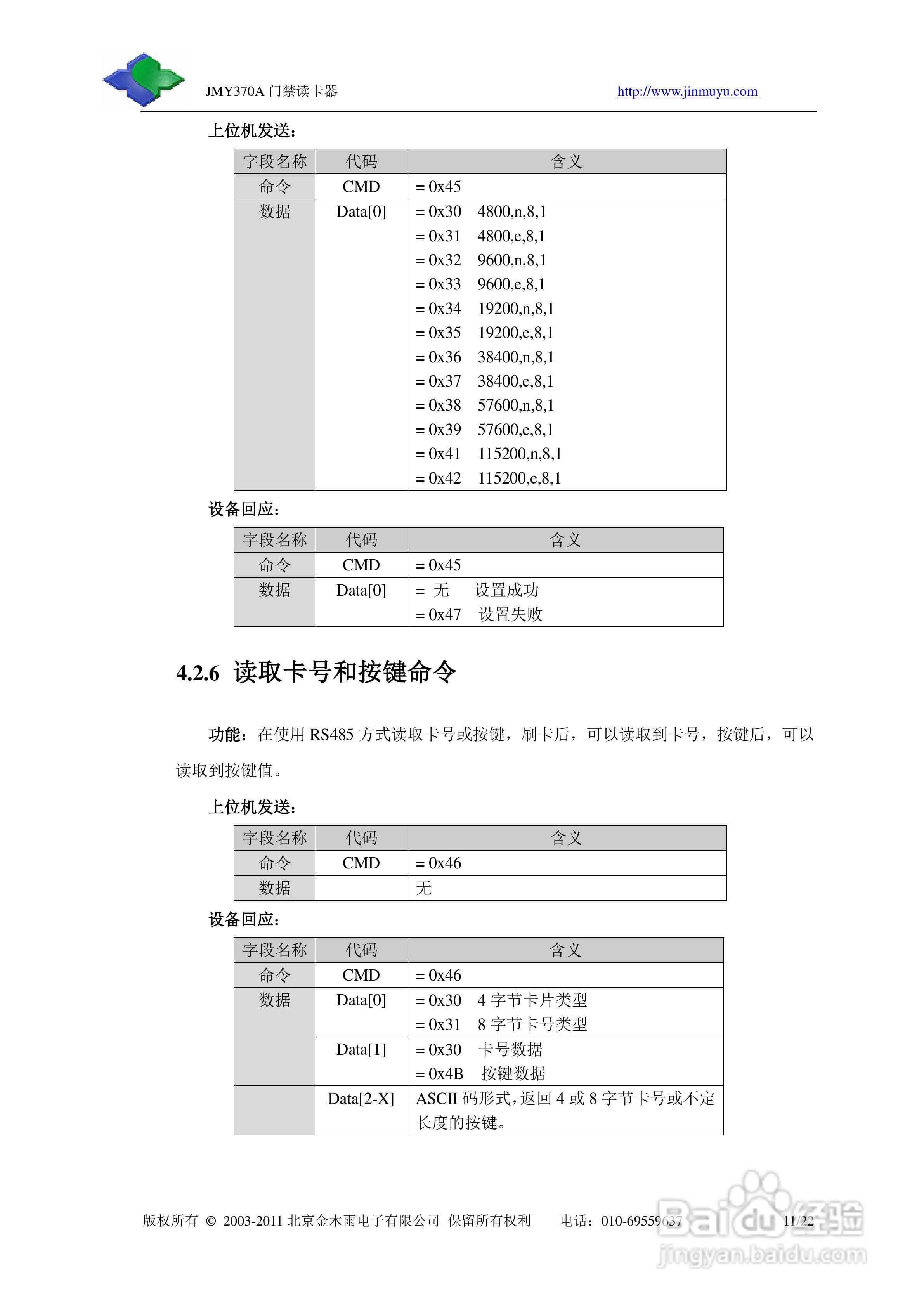 金木雨JMY370A系列门禁读卡器用户手册:[2]