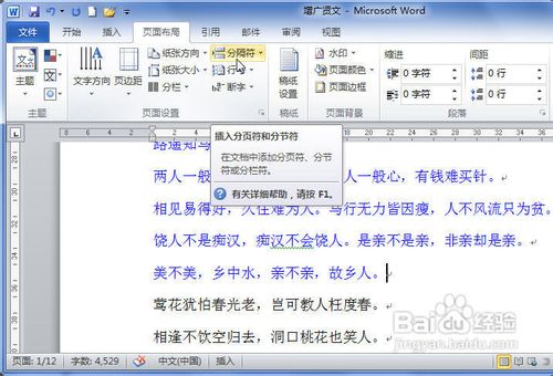 Word2010中插入分页符的两种方法