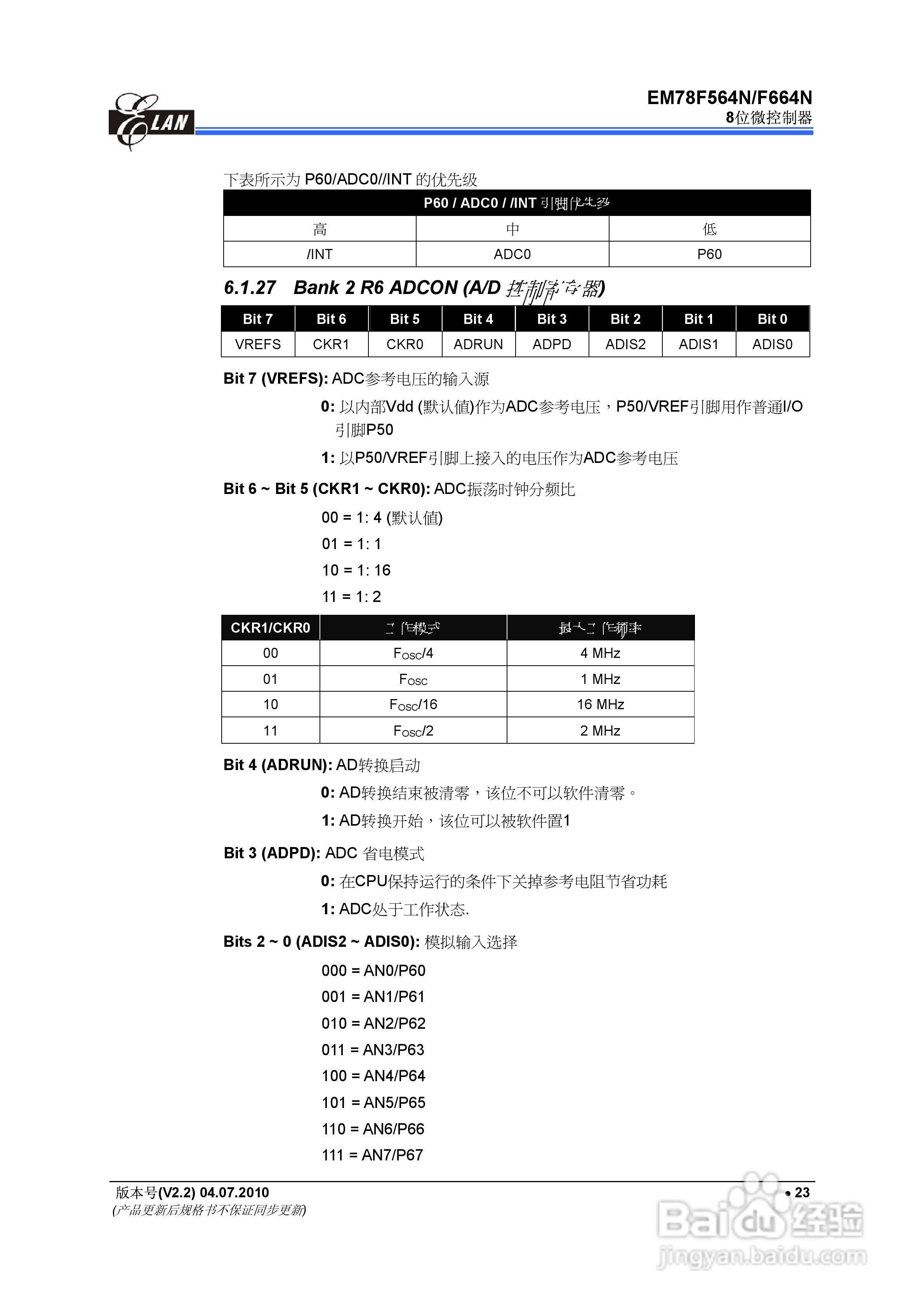 EM78F564N/F664N 8位微控制器说明书:[4]