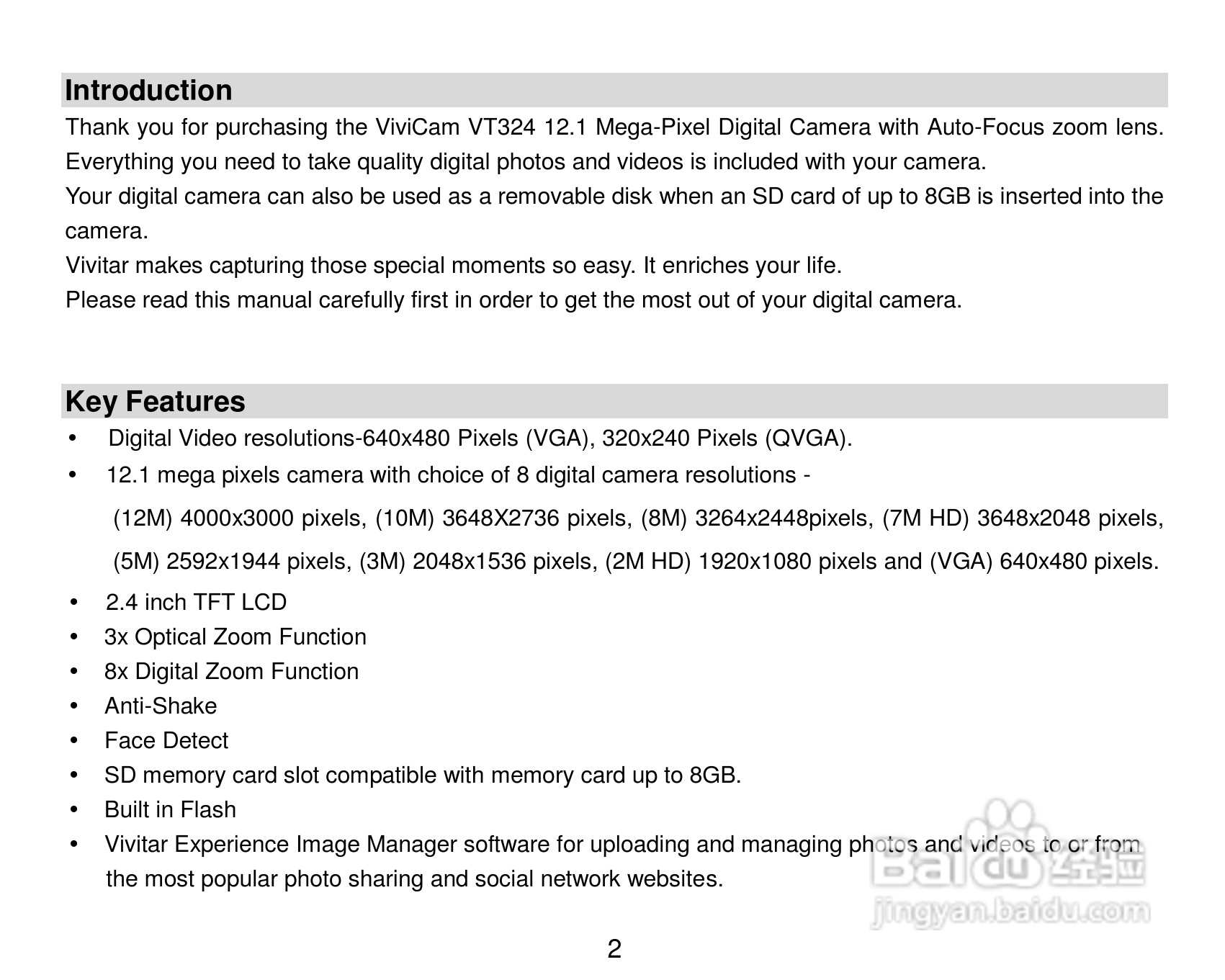 威达ViviCam VT324数码相机使用说明书:[1]