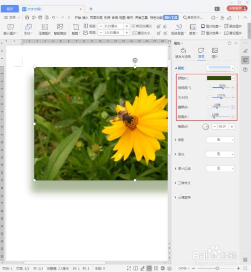 wps文档中的图片怎样设置阴影效果?