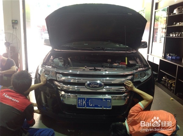 前沿车改福特锐界大灯升级海拉五双光透镜氙气灯