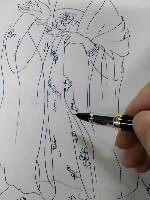 簪花仕女的双勾线描画法