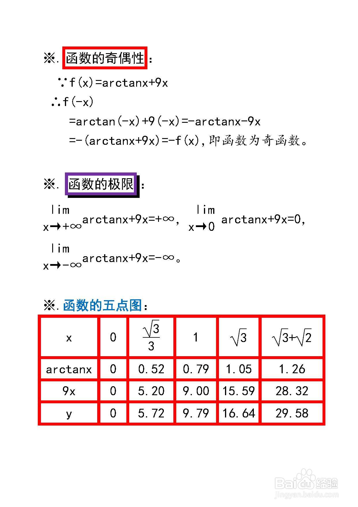 函数y=arctanx+9x的图像示意图怎么画